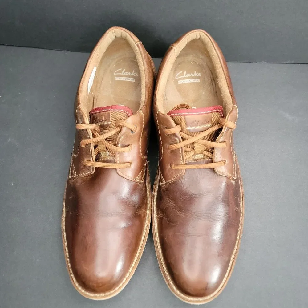 Clarks Mens Brown Leather Suede Oxford Shoes Size 13 M US 12 G UK Lace Up